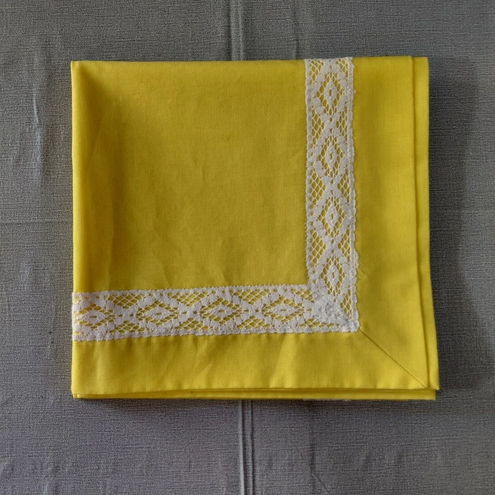 Lace Trim Square Yellow Table Cloth Simple Country Cottage Core Minimalist